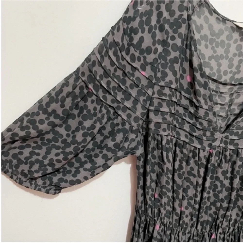 Boden abstract print dress gray black dots viscose pleated flowy puff sleeves - Picture 5 of 10
